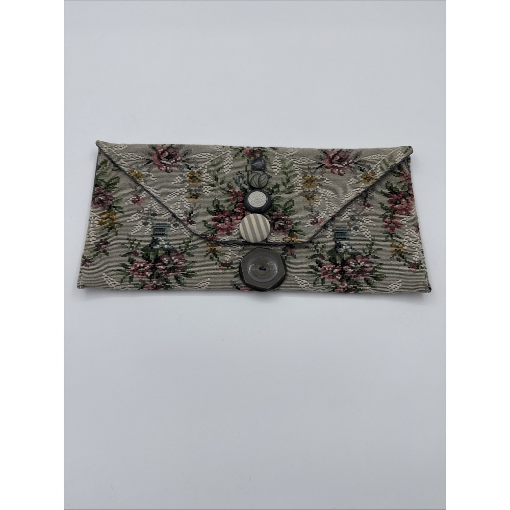 Funky Vintage Handmade Tapestry Floral Clutch Purse W Buttons Boho Hippie